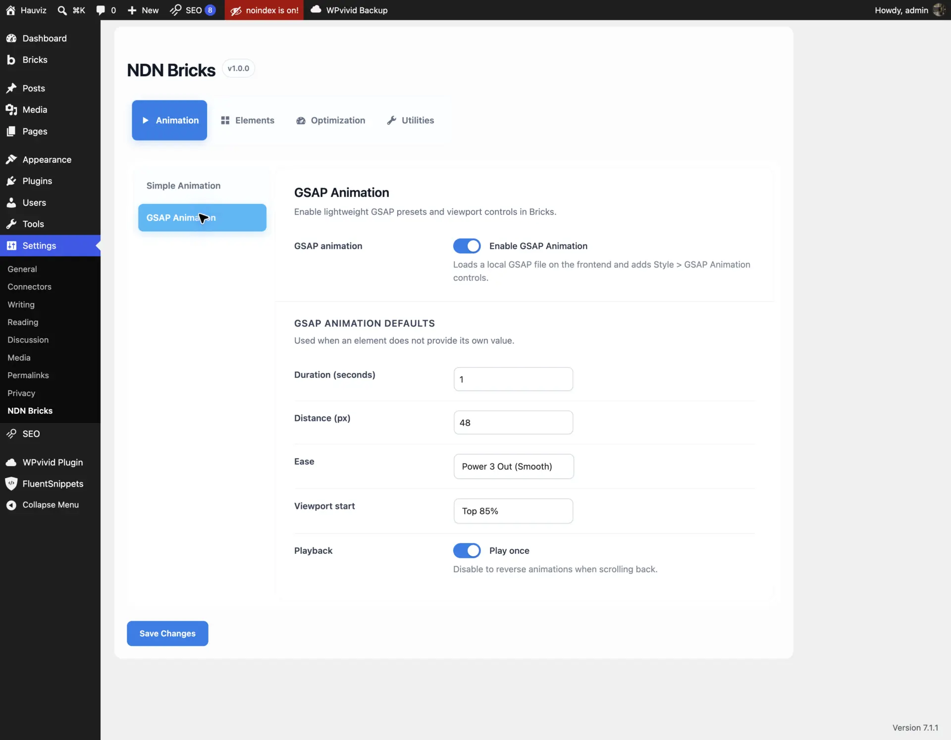 GSAP Animation global defaults with ease, viewport start, and playback settings